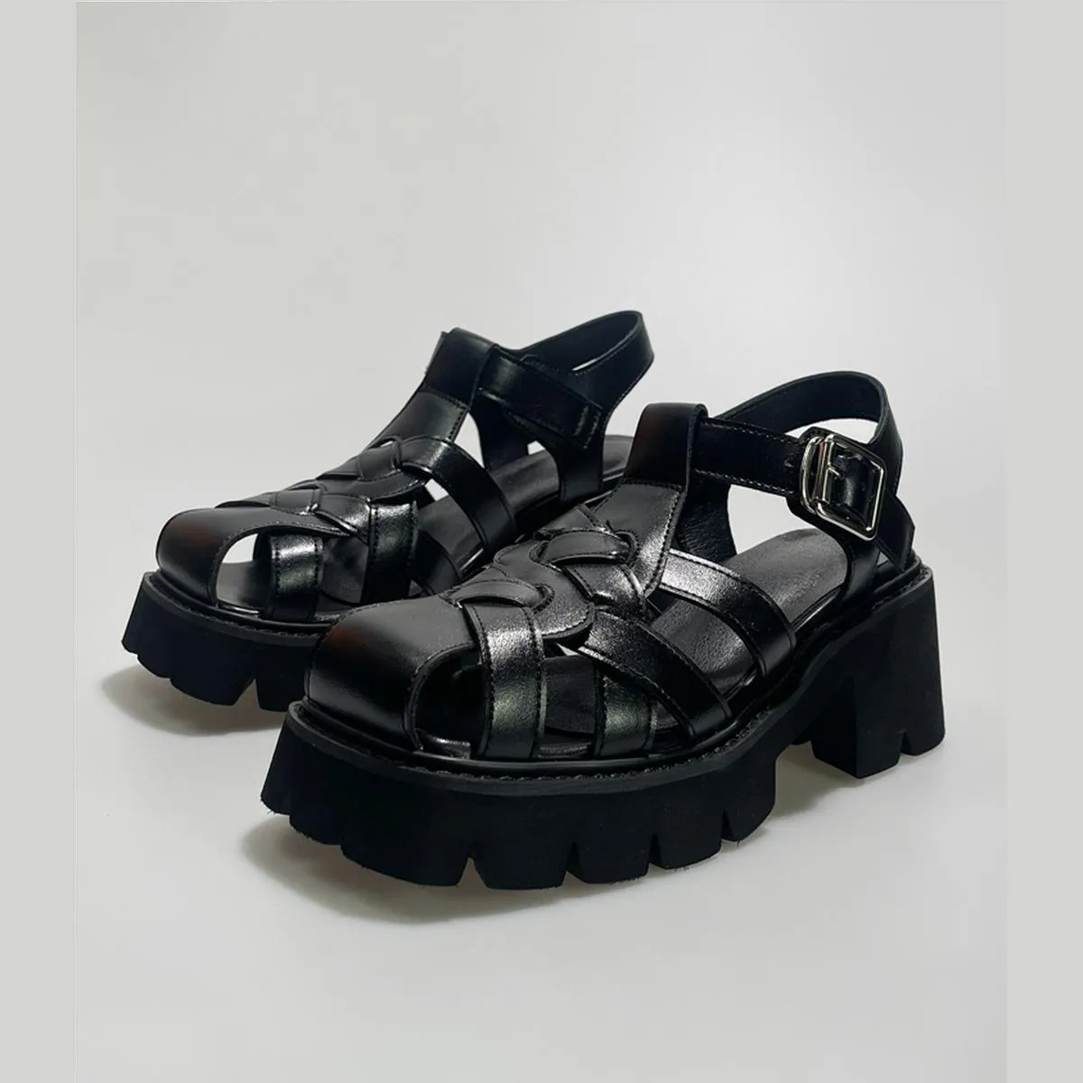 Woven Leather Platform Sandals