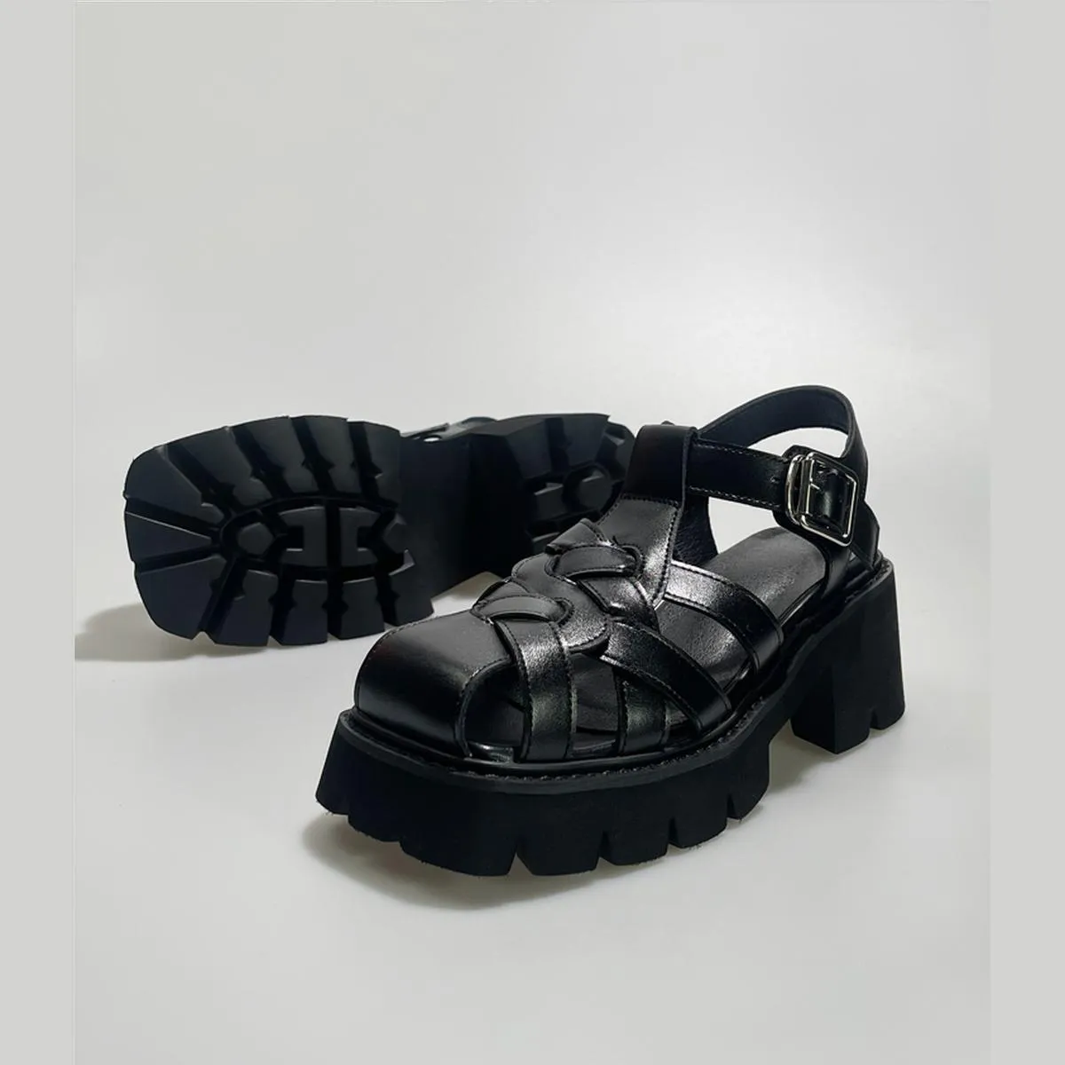 Woven Leather Platform Sandals