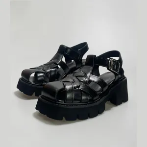 Woven Leather Platform Sandals