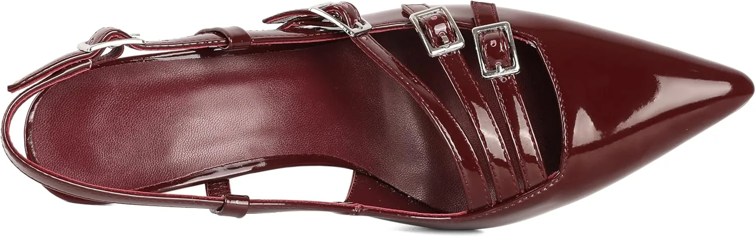 YODEKS Women's Slingback Heels Pointed Toe Buckle Straps High Heel Pumps 3.5 Inch Shoes Size 5-13