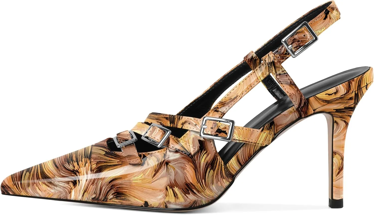 YODEKS Women's Slingback Heels Pointed Toe Buckle Straps High Heel Pumps 3.5 Inch Shoes Size 5-13