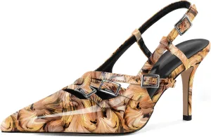 YODEKS Women's Slingback Heels Pointed Toe Buckle Straps High Heel Pumps 3.5 Inch Shoes Size 5-13