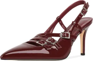 YODEKS Women's Slingback Heels Pointed Toe Buckle Straps High Heel Pumps 3.5 Inch Shoes Size 5-13