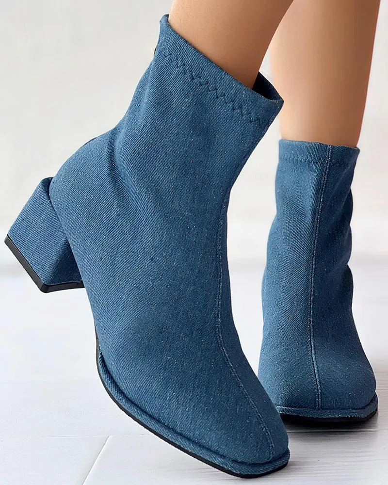 Zipper Back Leopard Print Chunky Heel Ankle Boots